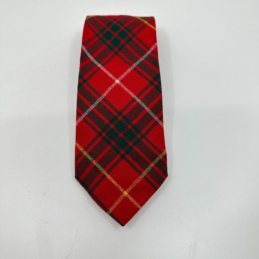 VTG‎ Bruce Pointed Necktie Mens Red Green Tartan Wool Academia School Preppy
